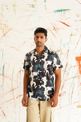 Classic Floral Printed Spread Collar Cotton Curved Casual Shirt-SF-940Teal